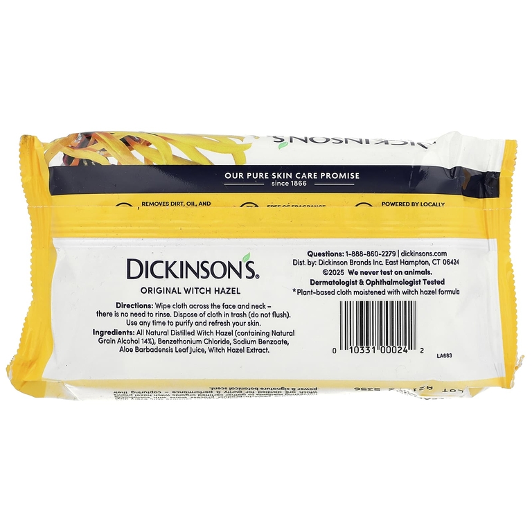 Dickinson Brands, Original гамамелис, освежающие очищающие салфетки, без отдушек, 25 шт.