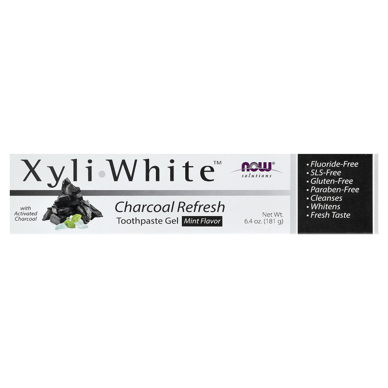 NOW Foods, Solutions, XyliWhite™, древесный уголь, гель-паста для зубной пасты, мята, 181 г (6,4 унции)