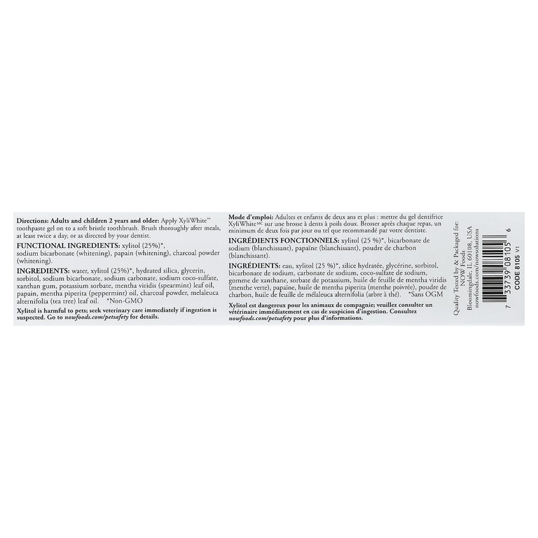 NOW Foods, Solutions, XyliWhite™, древесный уголь, гель-паста для зубной пасты, мята, 181 г (6,4 унции)