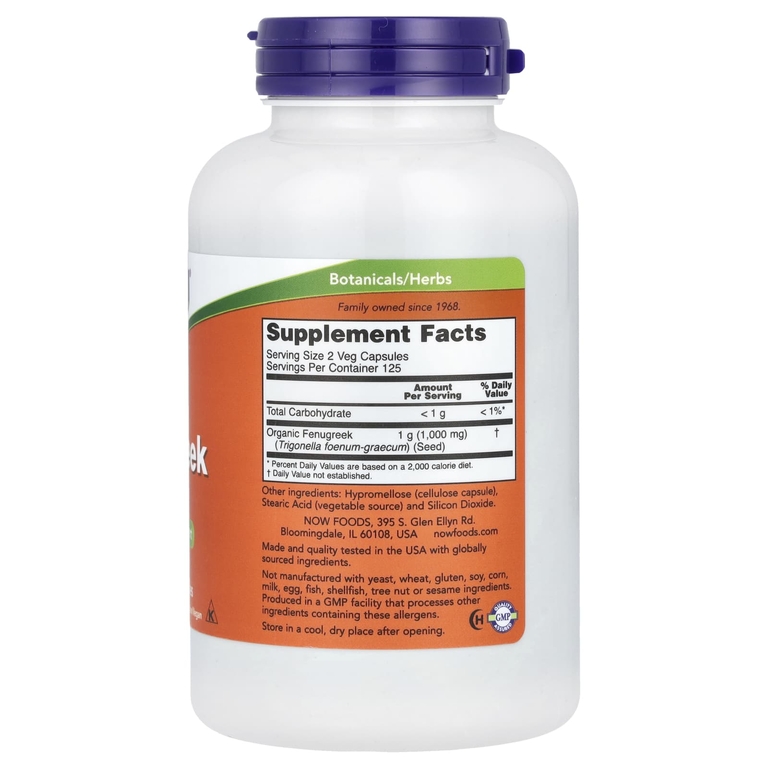 NOW Foods, пажитник, 500 мг, 250 вегетарианских капсул
