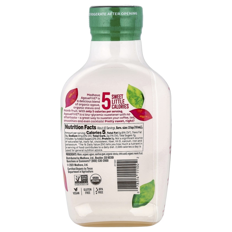 Madhava, Clean & Simple, Organic Agave Five®, подсластитель с низким гликемическим индексом, 454 г (16 унций)