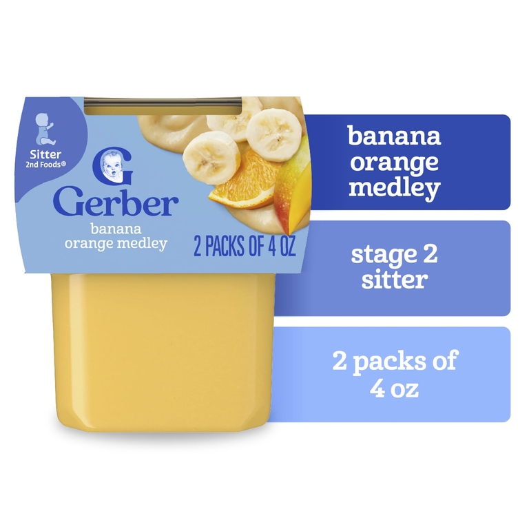 Gerber, 2nd Foods®, Sutter, банан и апельсин, 2 упаковки по 113 г (4 унции) (Товар снят с продажи) 