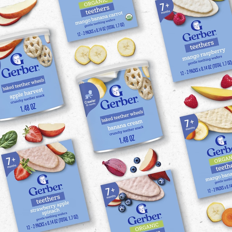Gerber, запеченные прорезыватели для зубов, для детей от 10 месяцев, банановый крем, 42 г (1,48 унции)