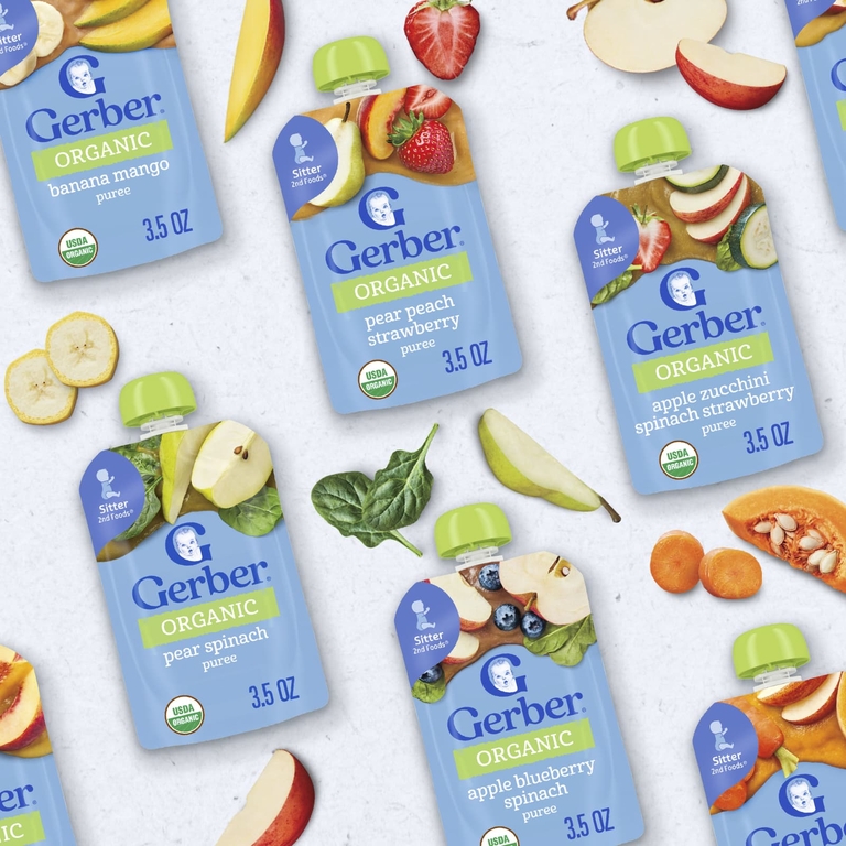Gerber, органические смеси для пюре, ассорти, 2nd Foods®, любимые фрукты и овощи, 9 паучей по 99 г (3,5 унции)
