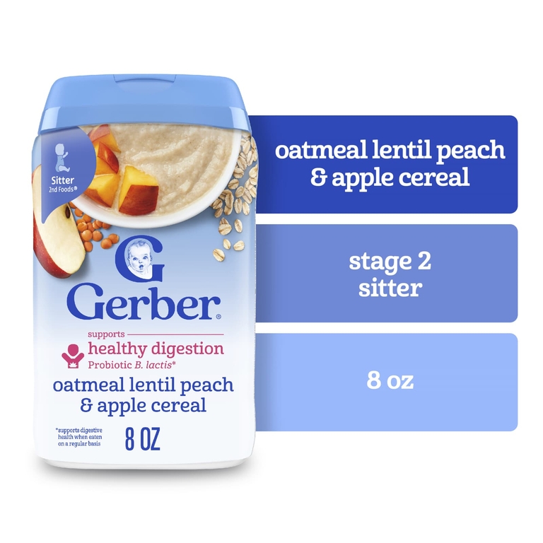 Gerber, 2nd Foods®, каша, овсянка, чечевица, персик и яблоко, 227 г (8 унций)