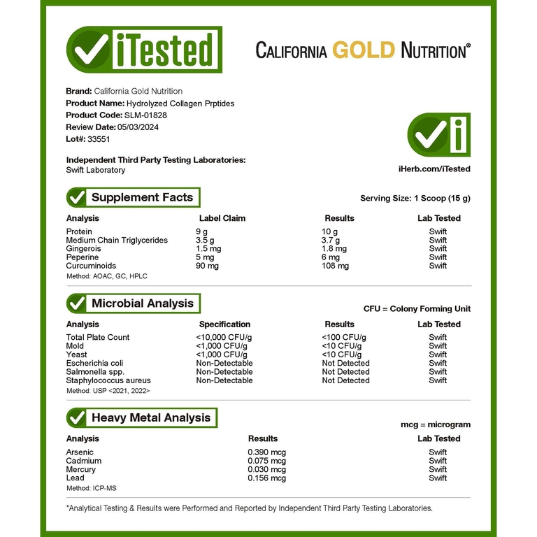 California Gold Nutrition, гидролизованные пептиды коллагена с куркумой, МСТ и имбирем, 400 г (14,1 унции)