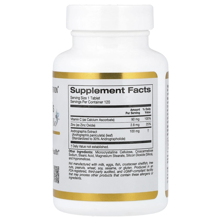 California Gold Nutrition, Andrographis Immune с AP-Bio, экстракт андрографиса с витамином C и цинком, 100 мг, 120 таблеток