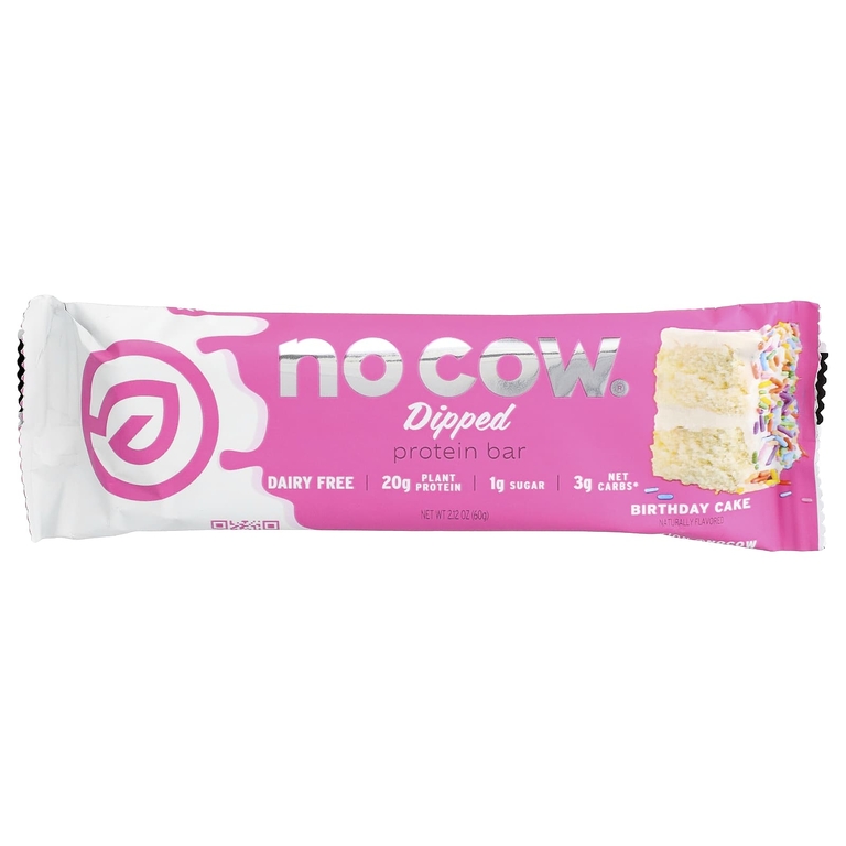 No Cow, протеиновый батончик в глазури, со вкусом праздничного торта, 12 батончиков по 60 г (2,12 унции)