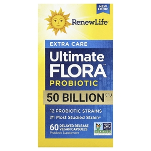 Renew Life, пробиотик Extra Care Ultimate Flora™, 50 млрд КОЕ, 60 веганских капсул с отсроченным высвобождением