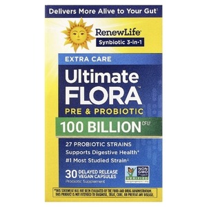 Renew Life, Ultimate Flora, пробиотик для пищеварения, 100 млрд КОЕ, 30 вегетарианских капсул