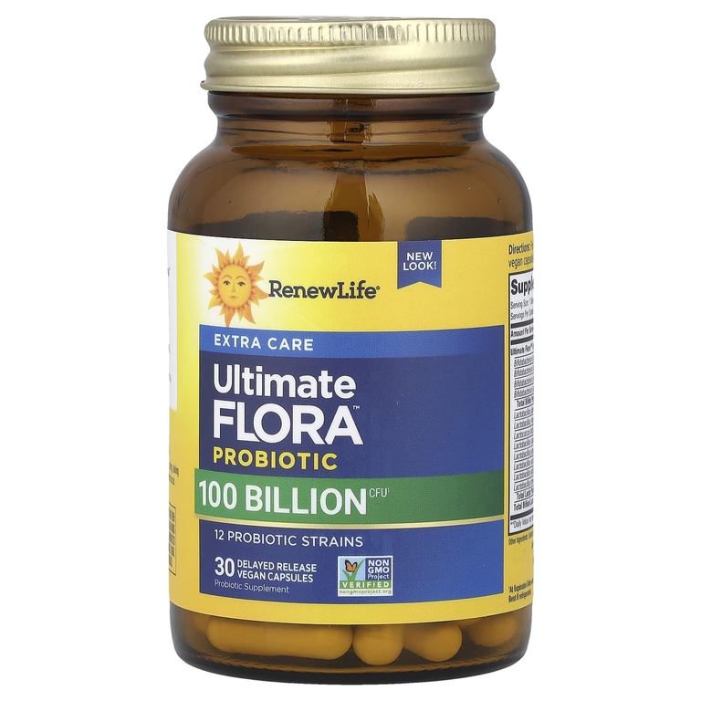 Renew Life, Ultimate Flora, пробиотик для пищеварения, 100 млрд КОЕ, 30 вегетарианских капсул