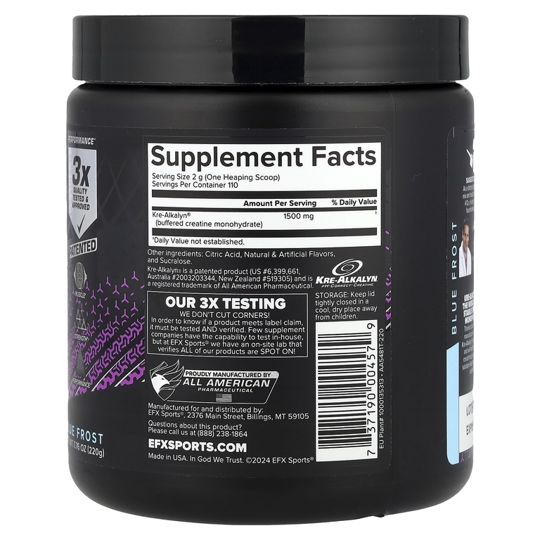 EFX Sports, Kre-Alkalyn EFX, порошок, со вкусом «Морозная свежесть», 220 г (7,76 унции)