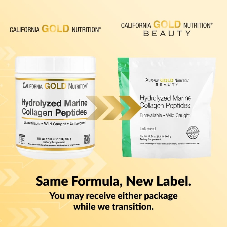 California Gold Nutrition, пептиды гидролизованного морского коллагена, без вкусовых добавок, 500 г (1,1 фунта)