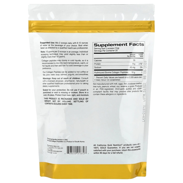 California Gold Nutrition, пептиды гидролизованного коллагена типов I и III, без добавок, 200 г (7,05 унции)