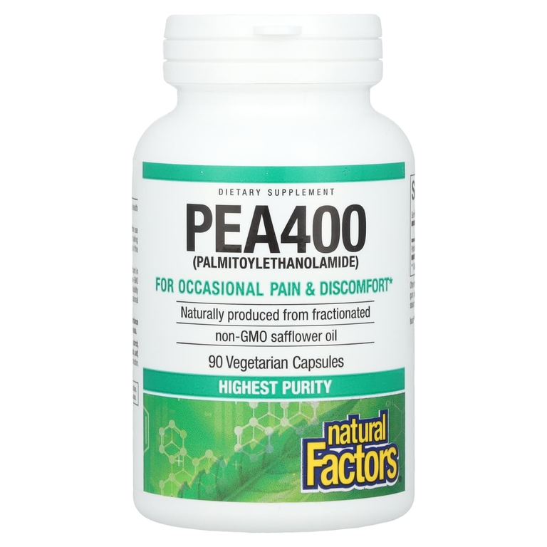 Natural Factors, PEA400, пальмитоилэтаноламид, 400 мг, 90 вегетарианских капсул