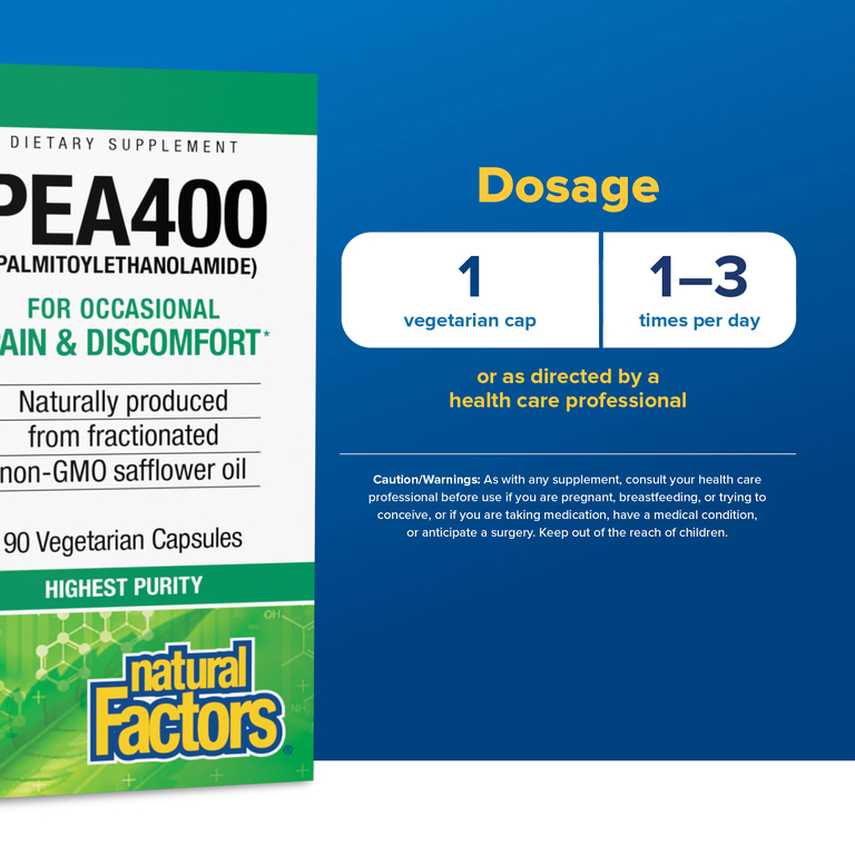 Natural Factors, PEA400, пальмитоилэтаноламид, 400 мг, 90 вегетарианских капсул