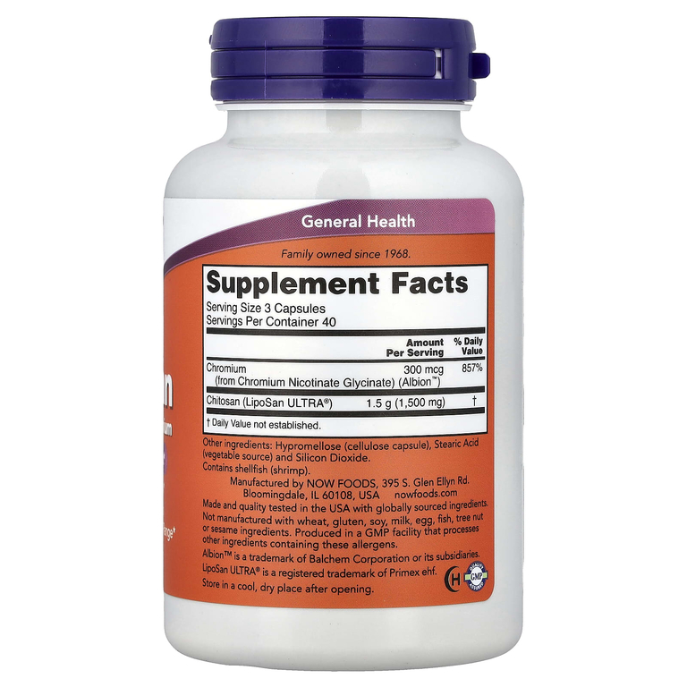 NOW Foods, хитозан с хромом, 120 капсул