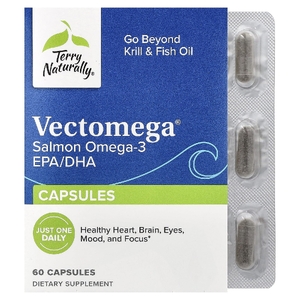 Terry Naturally, Vectomega®, омега-3 с ЭПК и ДГК из лосося, 60 капсул (214 мг в 1 капсуле)
