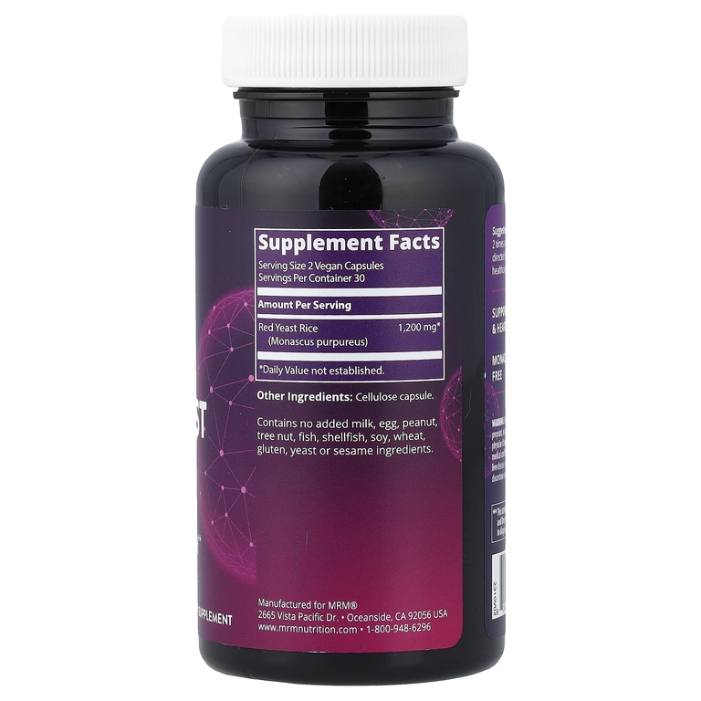 MRM Nutrition, Красный дрожжевой рис, 60 веганских капсул (600 мг в 1 капсуле)