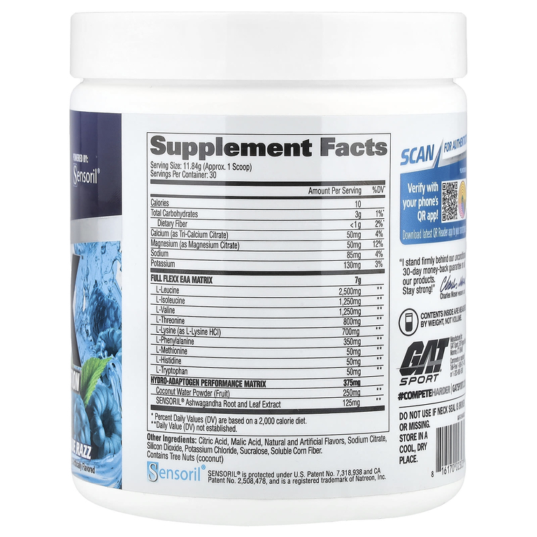GAT, Flexx EAA + Hydration, Blue Razz, 355,2 г (12,5 унции)