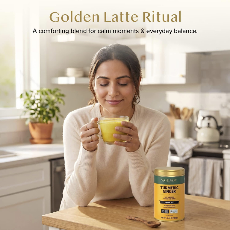 Vahdam Teas, смесь для латте, куркума и имбирь, без кофеина, 100 г (3,53 унции)