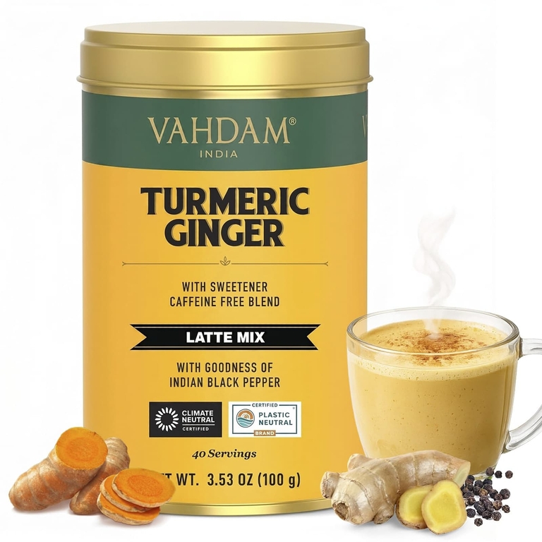 Vahdam Teas, смесь для латте, куркума и имбирь, без кофеина, 100 г (3,53 унции)