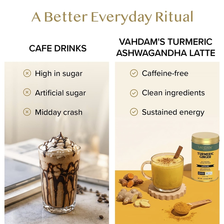 Vahdam Teas, смесь для латте, куркума и имбирь, без кофеина, 100 г (3,53 унции)