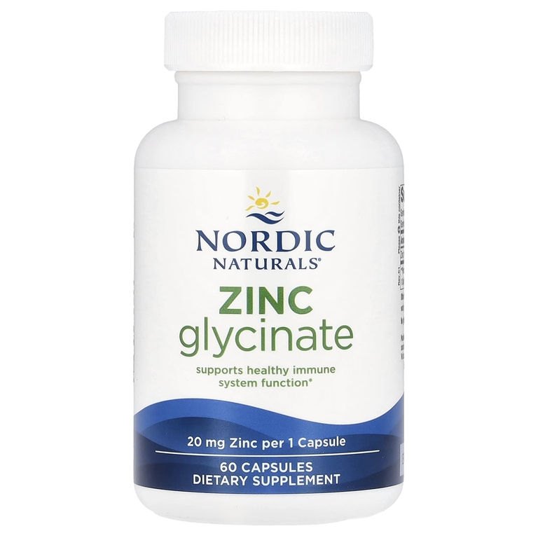 Nordic Naturals, глицинат цинка, 20 мг, 60 капсул