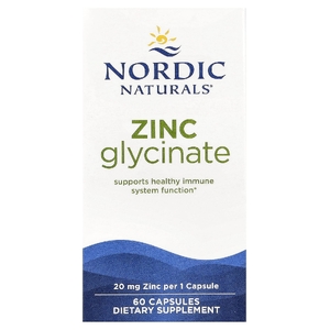 Nordic Naturals, глицинат цинка, 20 мг, 60 капсул