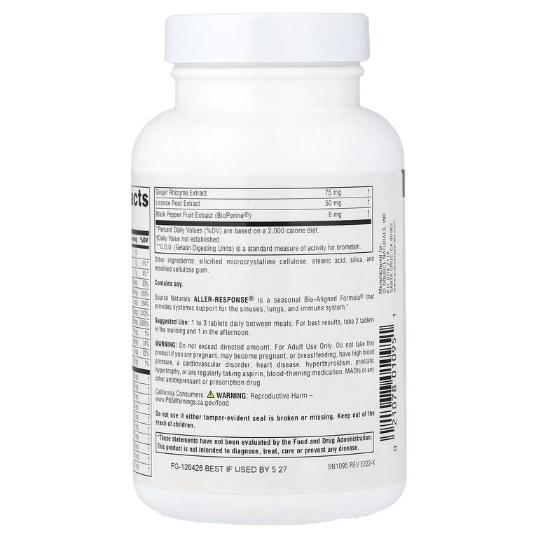Source Naturals, добавка для поддержки иммунитета и дыхательной системы Aller-Response®, 90 таблеток