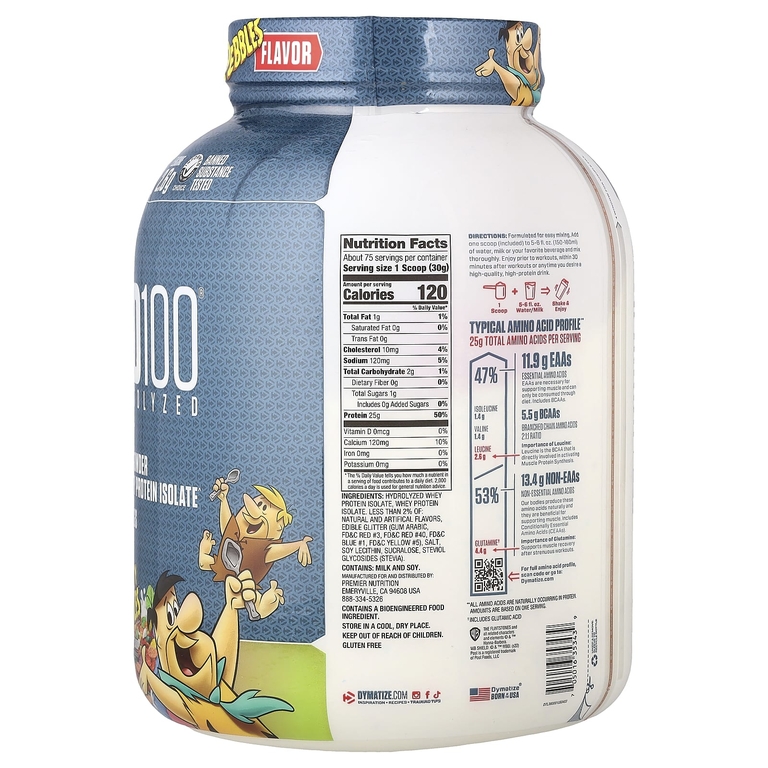Dymatize, ISO100®, гидролизованный, 100% изолят сывороточного протеина, фруктовые шарики, 2,3 кг (5 фунтов)