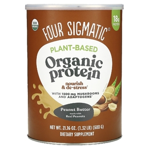 Four Sigmatic, Протеин растительного происхождения с грибами для поддержки иммунитета и адаптогенами, арахисовая паста, 600 г (1,32 фунта)