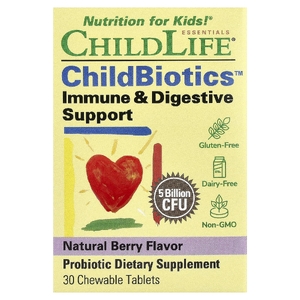 ChildLife Essentials, ChildBiotics™, добавка для поддержки иммунитета и пищеварения, натуральный ягодный вкус, 30 жевательных таблеток