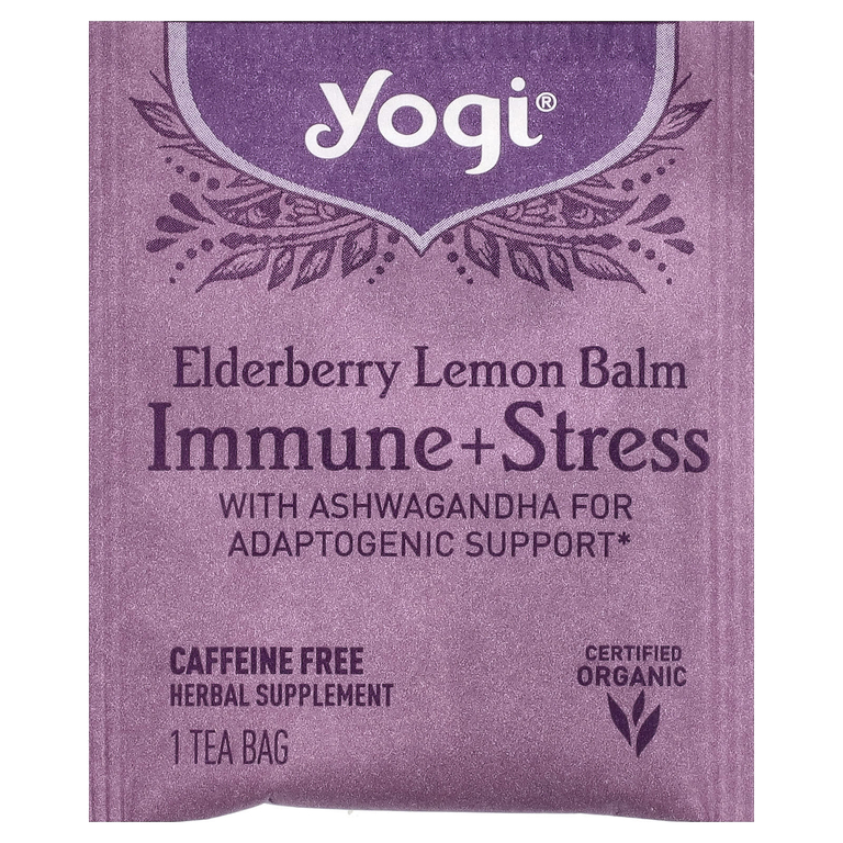 Yogi Tea, Мелисса с бузиной, для иммунитета и стресса, без кофеина, 16 чайных пакетиков, 32 г (1,12 унции)