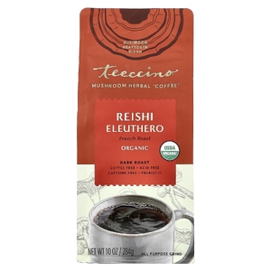 Teeccino, Травяной кофе с грибами, рейши элеутеро, темная обжарка, без кофеина, 284 г (10 унций)