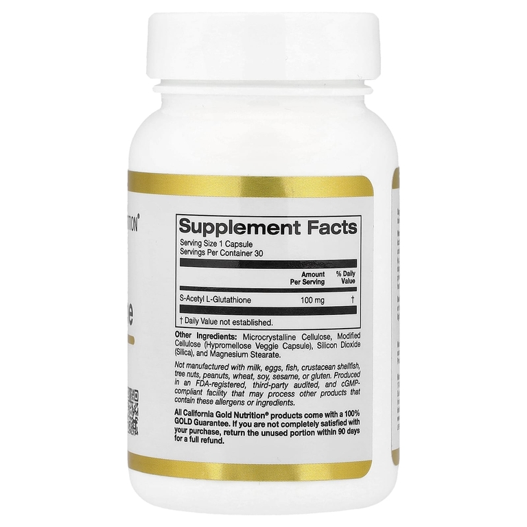 California Gold Nutrition, S-ацетил-L-глутатион, 100 мг, 30 растительных капсул