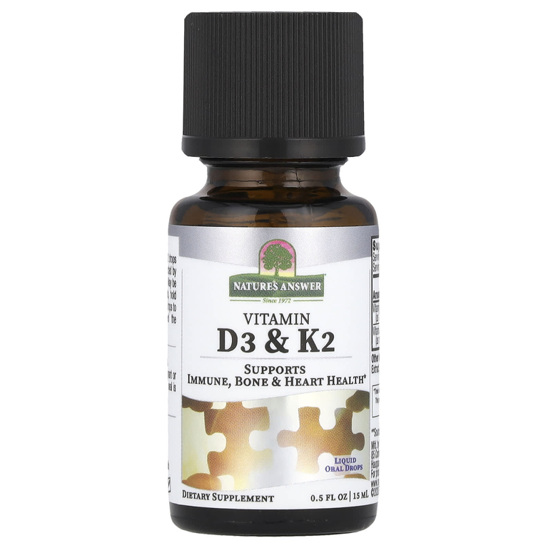 Nature's Answer, витамины D3 и K2, 25 мкг (1000 МЕ) и 120 мкг, 0,5 мл (120 жидк. унций)