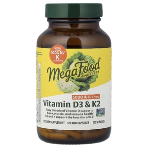 MegaFood, витамины D3 и K2, 120 миникапсул