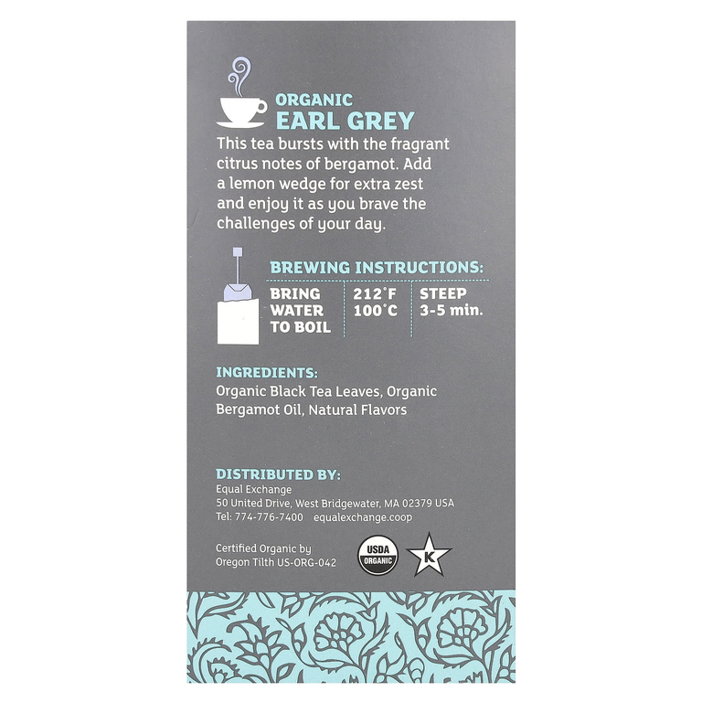 Equal Exchange, Organic Earl Grey, черный чай, 20 чайных пакетиков, 40 г (1,41 унции)