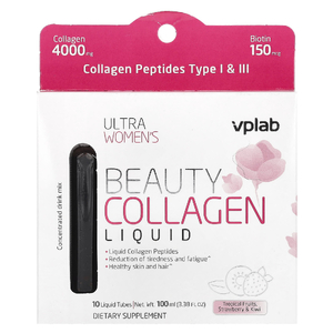 VPLab , Ultra Women's Beauty, жидкий коллаген, тропические фрукты, клубника и киви, 10 тюбиков с жидкостью, 100 мл (3,38 жидк. Унции)