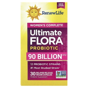 Renew Life, Ultimate Flora™, пребиотики и пробиотики для женщин, 30 веганских капсул с отсроченным высвобождением