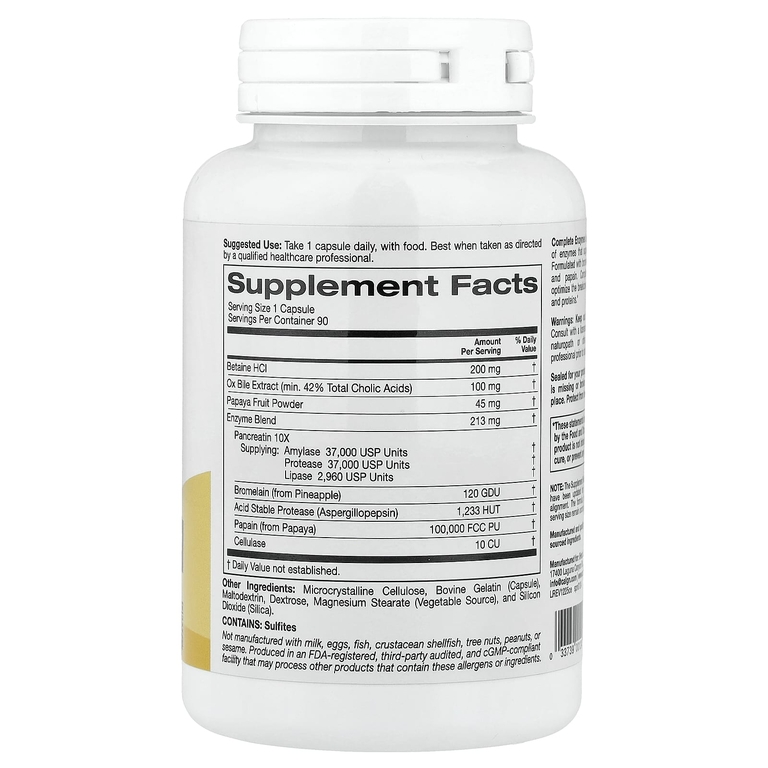 California Gold Nutrition, SimplyOne®, комплекс ферментов с бетаина гидрохлоридом, экстрактом жёлчи крупного рогатого скота, ферментами полного спектра и бромелаином, 90 капсул