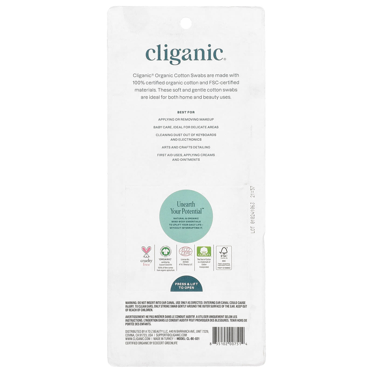 Cliganic, Органические ватные палочки, 500 бумажных палочек (Товар снят с продажи) 