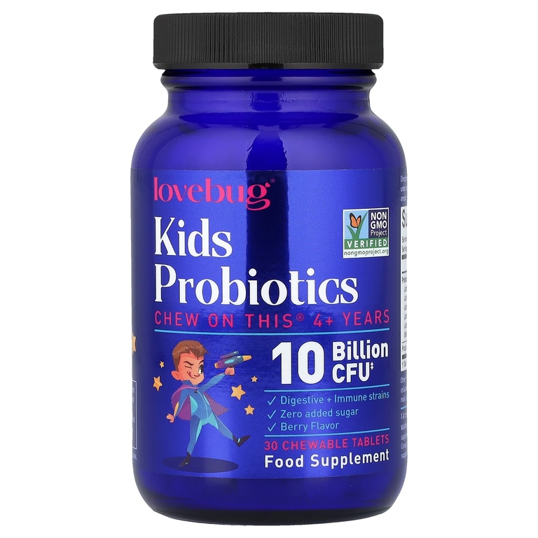 LoveBug Probiotics, Пробиотик для детей, от 4 лет, ягод, 30 жевательных таблеток