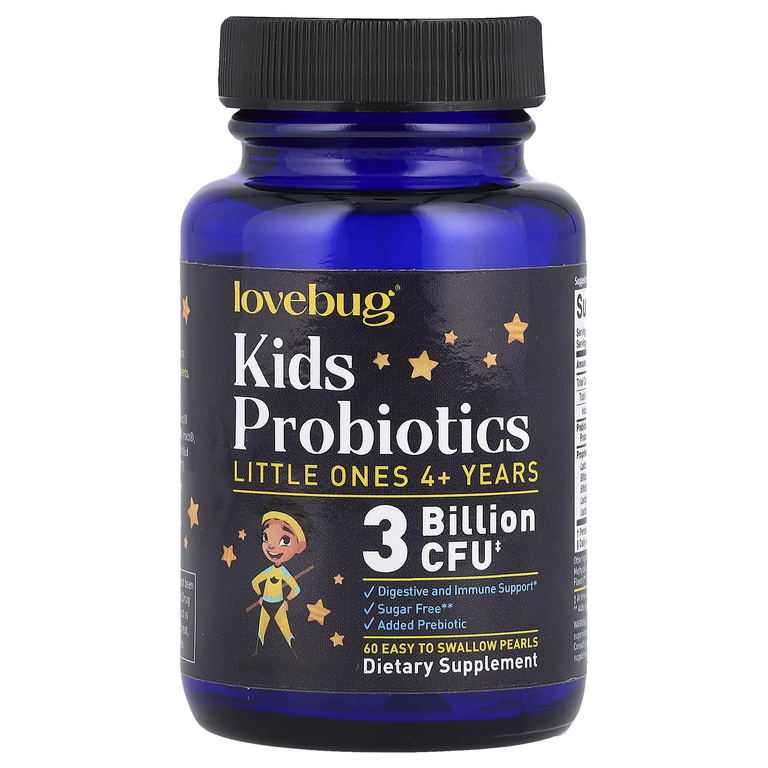 LoveBug Probiotics, Пробиотики для детей, для детей от 4 лет, 3 млрд КОЕ, 60 шт. Жемчуга, который легко глотать