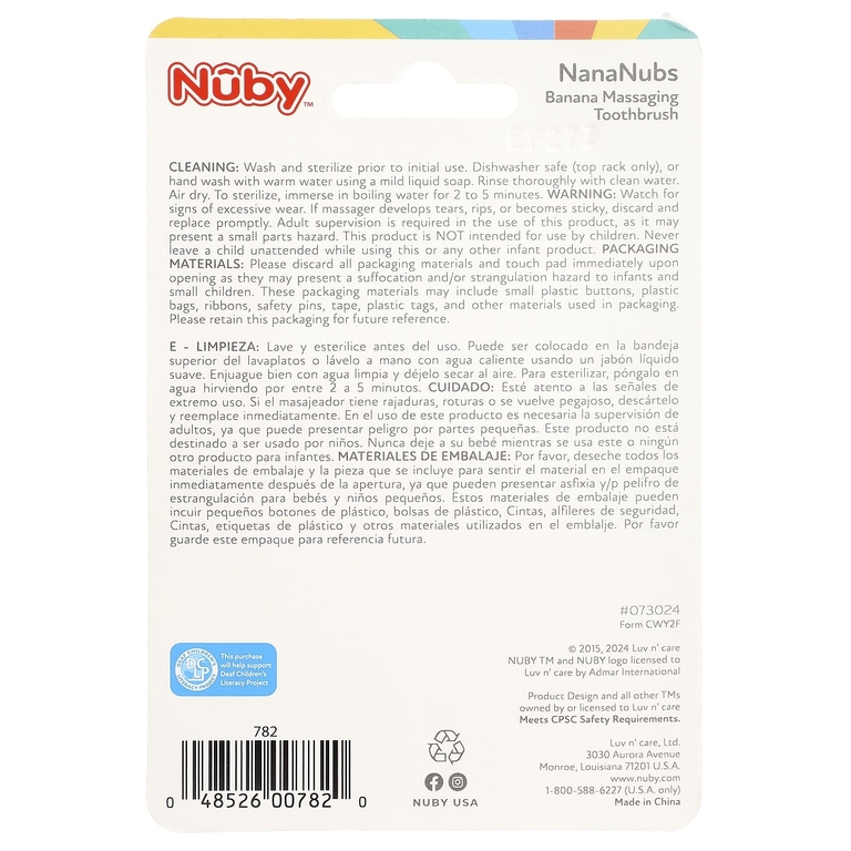 Nuby, NanaNubs, массажная зубная щетка с бананом, для детей от 3 месяцев, 1 шт.