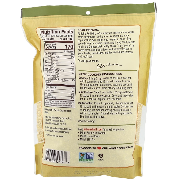 Bob's Red Mill, просо, цельнозерновой продукт, без глютена, 794 г (28 унций)
