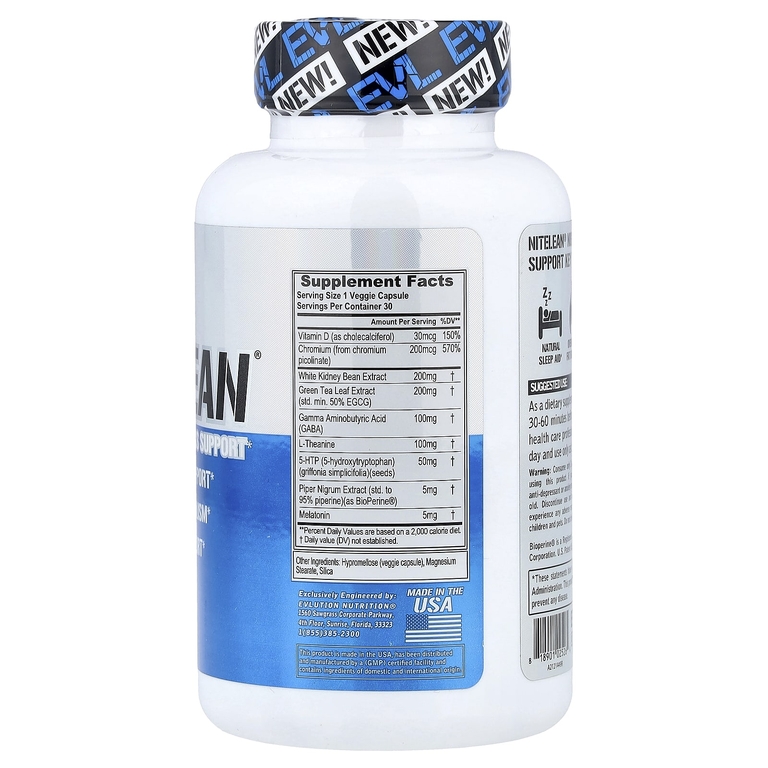 EVLution Nutrition, NiteLean®, добавка для снижения веса в ночное время, 30 растительных капсул