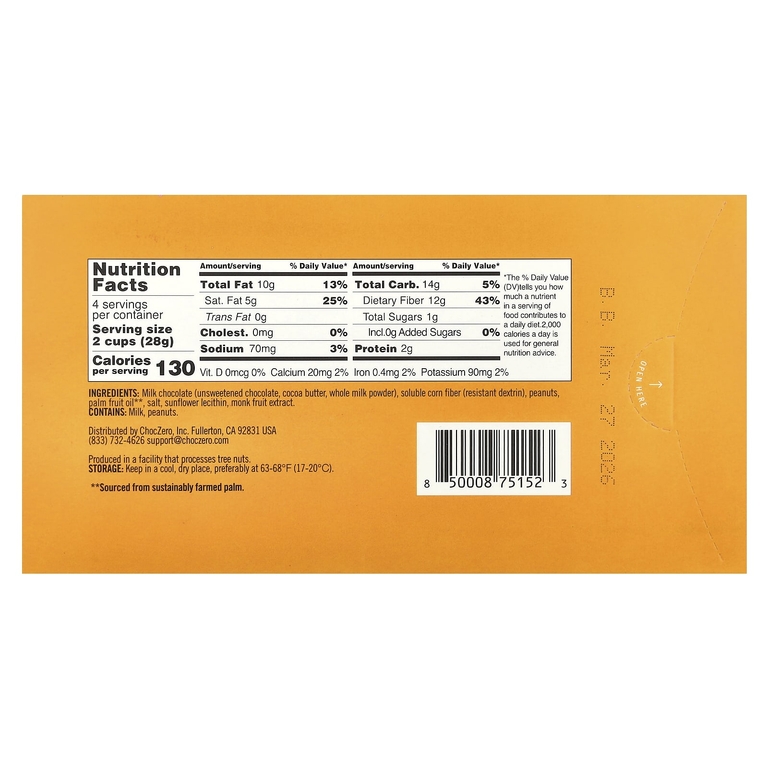 ChocZero, Чашки с арахисовой пастой, молоко, 8 чашек, 113 г (4 унции)