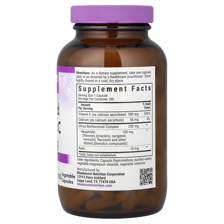 Bluebonnet Nutrition, буферизованный витамин C, 500 мг, 180 растительных капсул